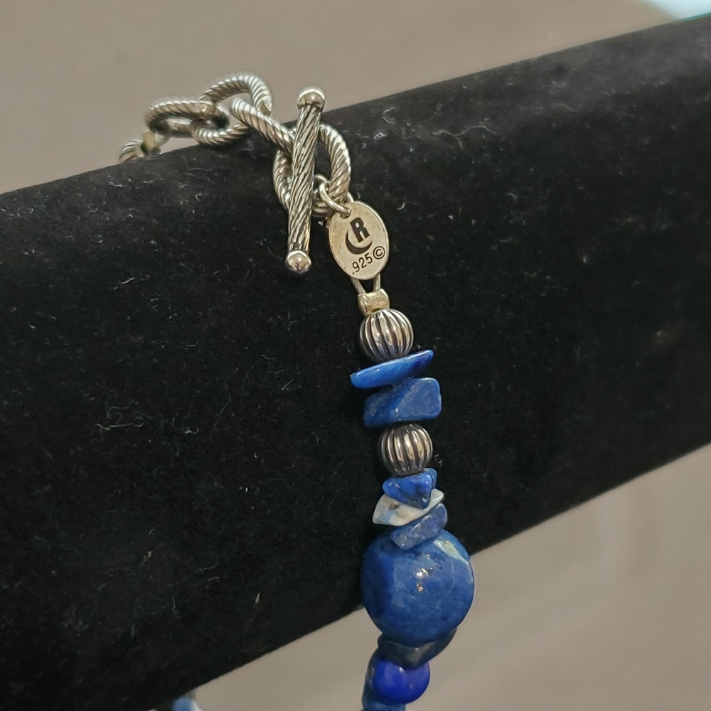 Carolyn Pollack Lapis & Oxidized Sterling Bead Bracelet (Fits 6.5-7.75")